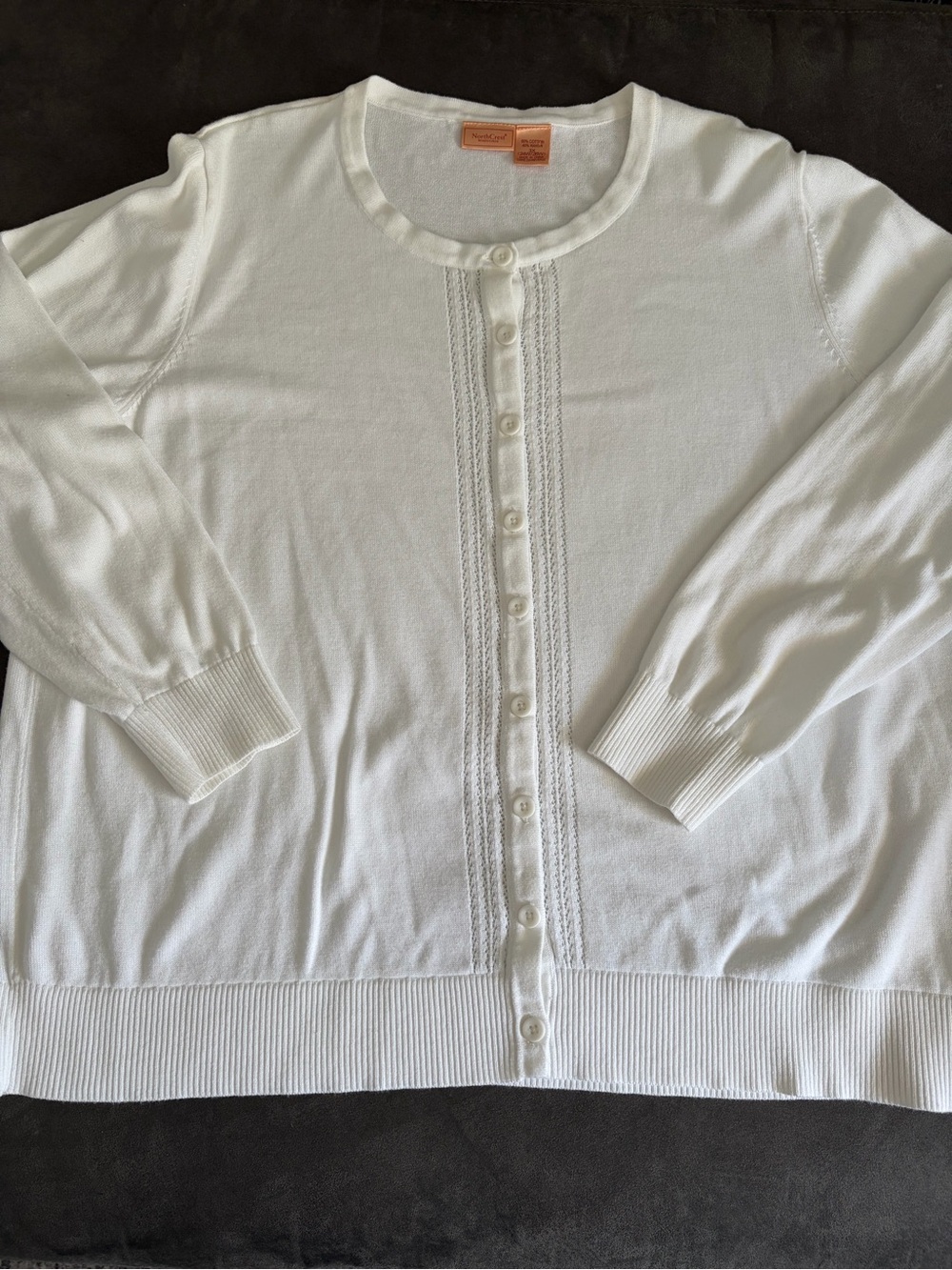 NorthCrest 3X 24W 26W White Cotton Blend Button Cardigan Plus Size